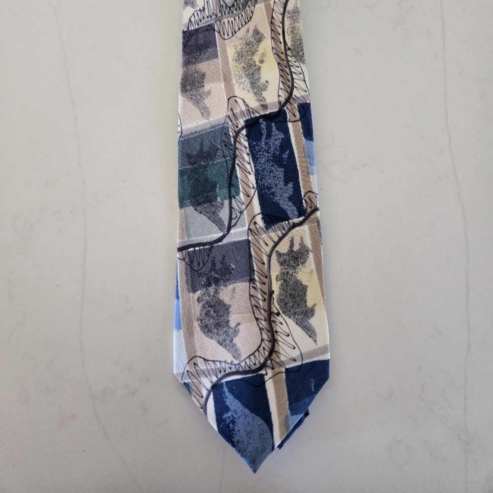 Robert Daskal Men's Patterned Tie - Blue, Gray, Cream.